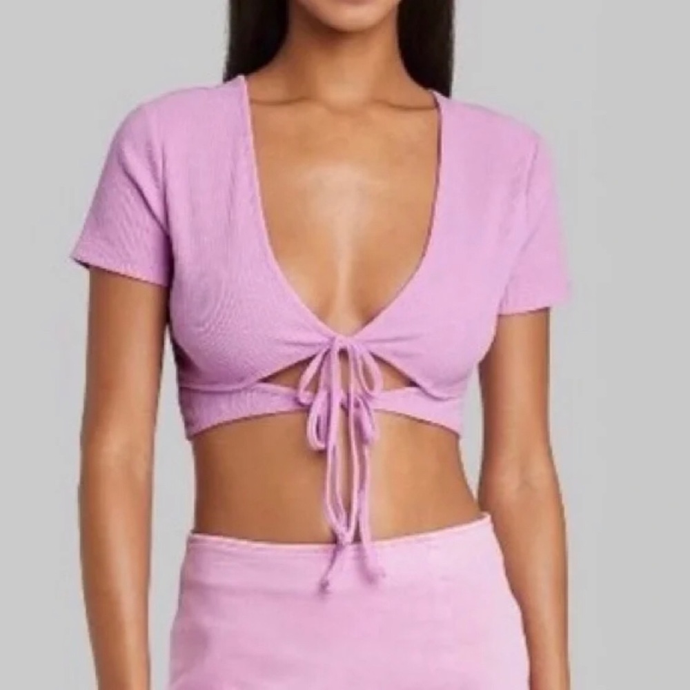 Wild Fable Light Lavender Short Sleeve Double Tie Versatile Crop Top Size M